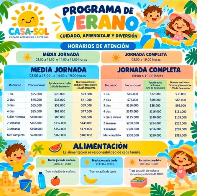 Programa de Verano Casa Sol Maipú - Precios
